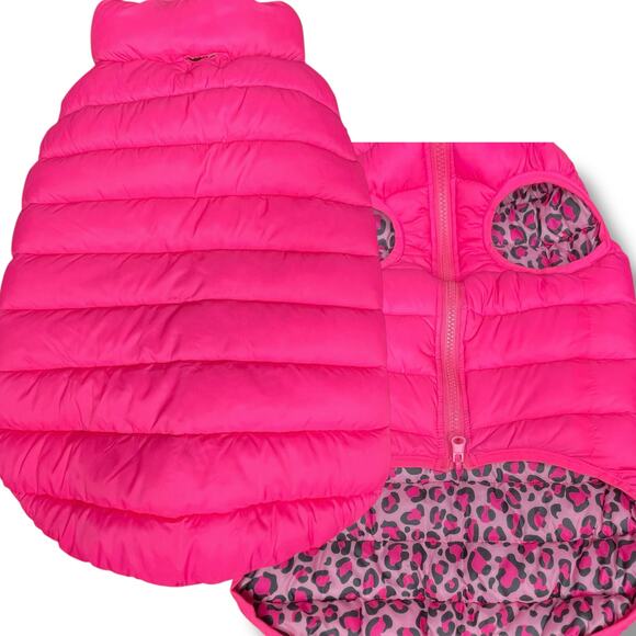 Novogratz Dog Sz Large Puffer Vest Jacket Coat Pink Animal Print Reversible Pink - Picture 11 of 12